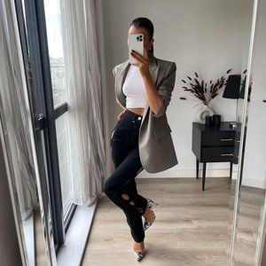 ZARA BLACK STRAIGHT FIT CUT-OUT JEANS NWT